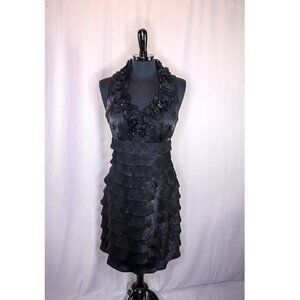 London Times Dress Sleeveless Ruffle V Neckline Tiered Ruffles Shimmer S…